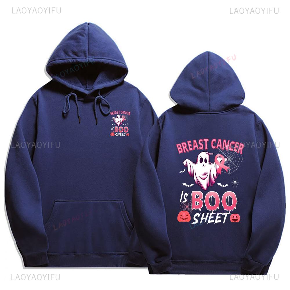 Pink Ribbon Halloween Hoodie Unisex Long Sleeve Breast Cancer Awareness Survivor Gift Autumn Winter Party Anti-Cancer Pumpkin S