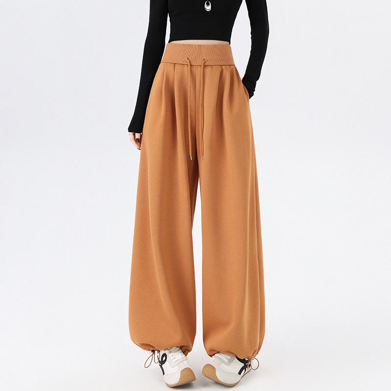Women's High-Waisted Drawstring Wide-Leg Pants - Casual Loose Fit, Spring 2026