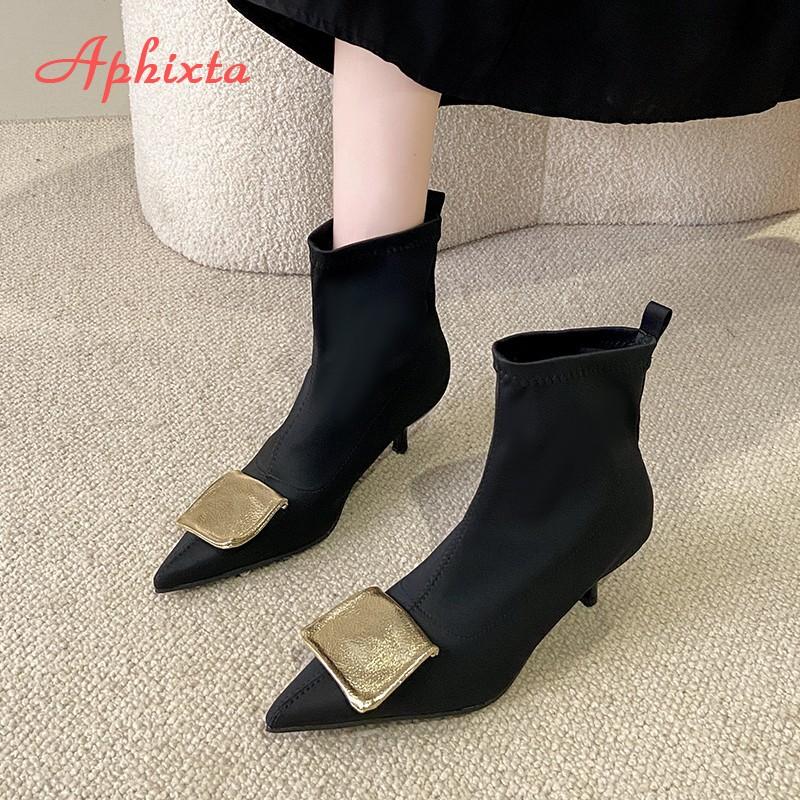 Fashion Aphixta 5cm Thin Heels Ankle Boots Elegant Woman Modern Boot Pointed Toe Concise Stretch Fashion Women's High Boots