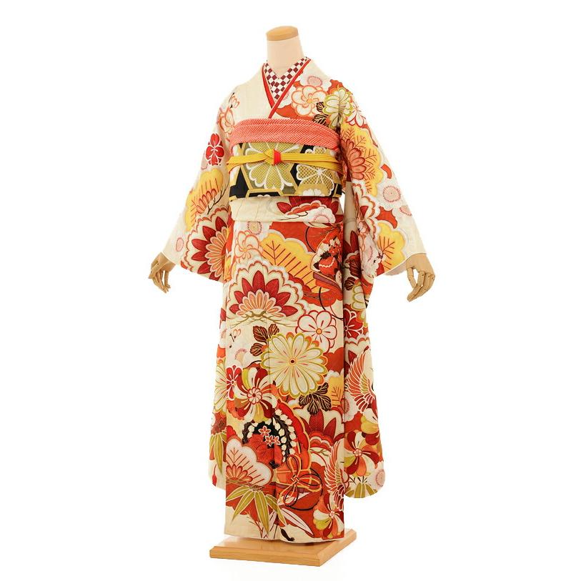 [Rental] [Furisode] [Costume Rental] Furisode Rental 943 earthmusicecology Cream ground fan Shochiku Baiju pattern [Marriage] [Graduation ceremony]