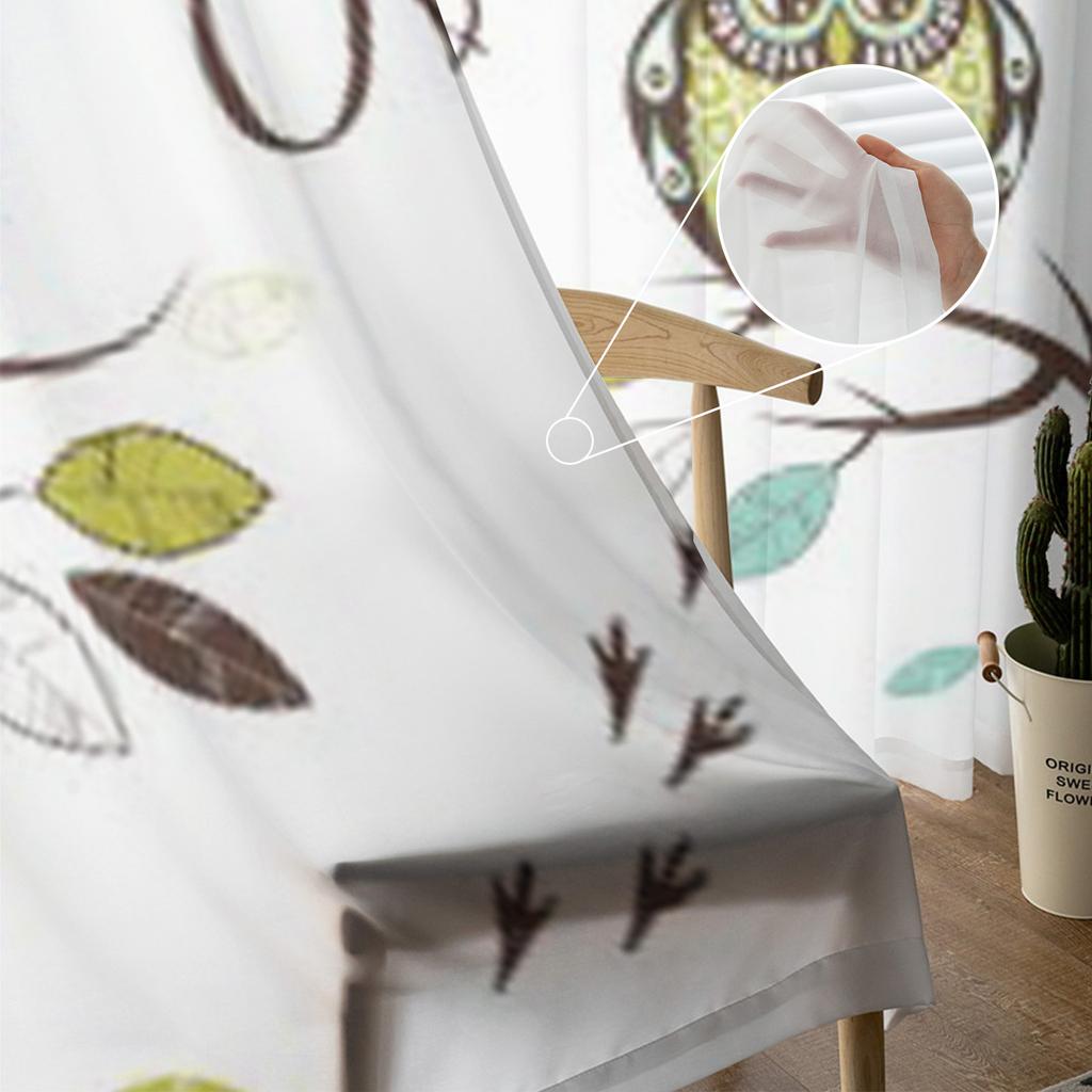 Fünf verschiedene Eulen sitzen auf den Ästen Tüll Vorhänge transparent für Wohnzimmer Küchendekoration Voile Organza Vorhänge