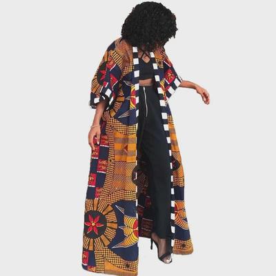 Afrika Etnik Stil Kadın Uzun Baskılı Kimono Palto - 2024 Koleksiyonu