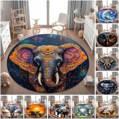 1Pc Elephant Circular Print Rug - Home Decoration Carpet For Living Room Bedroom Flooring Computer Chair Area Rug