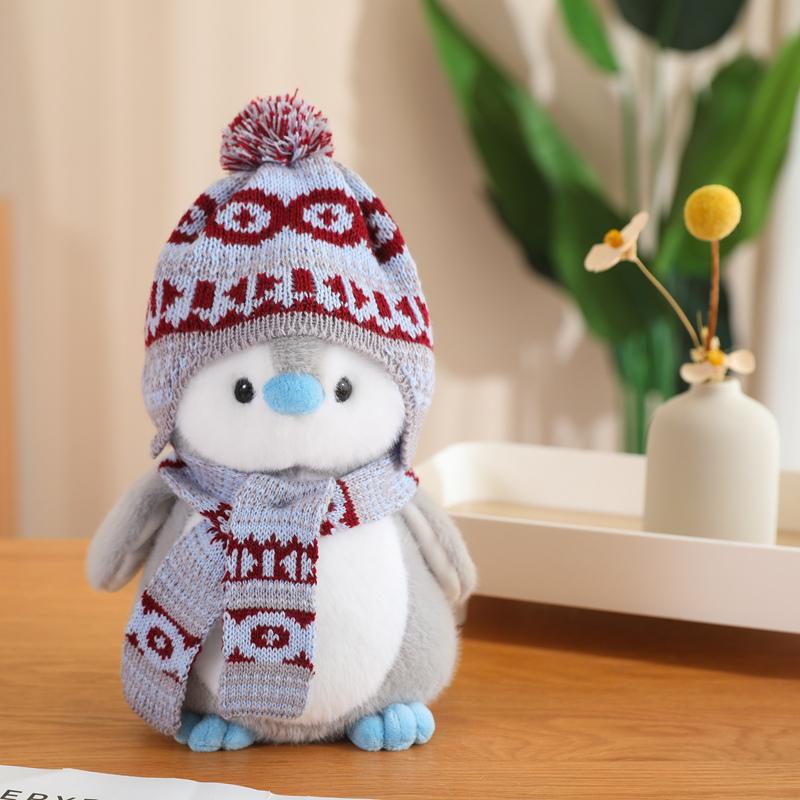 Cute Penguin Plush Toys Wearing Hat Scarf Kawaii Penguin Plushies Stuffed Doll Xmas Birthday Gifts for Boys Girls Home Decor