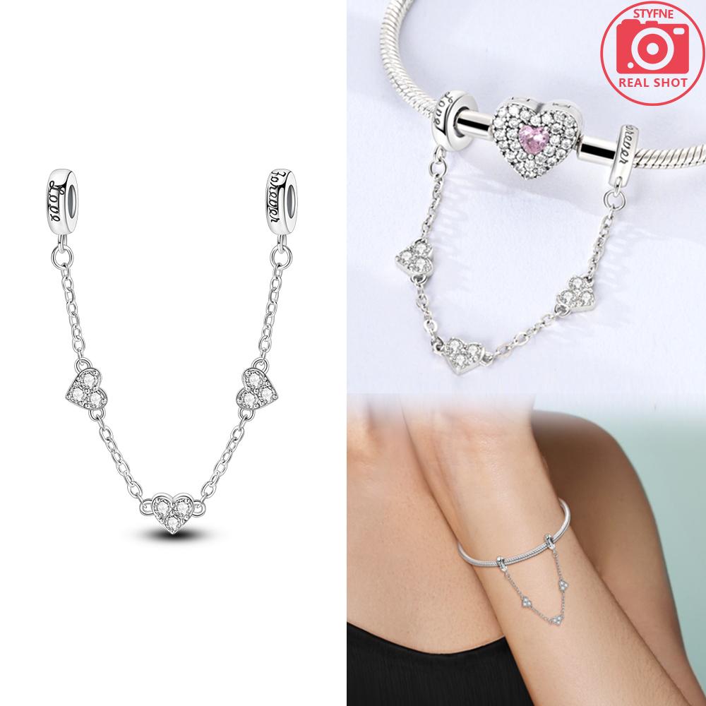 Rose Gold Pink Zircon Love Heart Beads Fit Bracelet Charms Copper Original Jewelry Women Diy Accessories