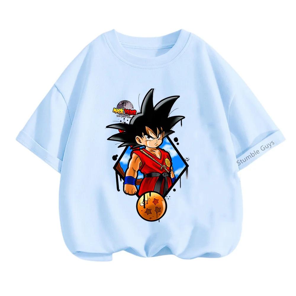 

2025 MINISO Лето 4-14 Детская футболка Dragon Ball Z Son Goku Аниме Подростковая одежда Модная повседневная футболка Одежда для мальчиков Девочки Kawaii Детские топы 100