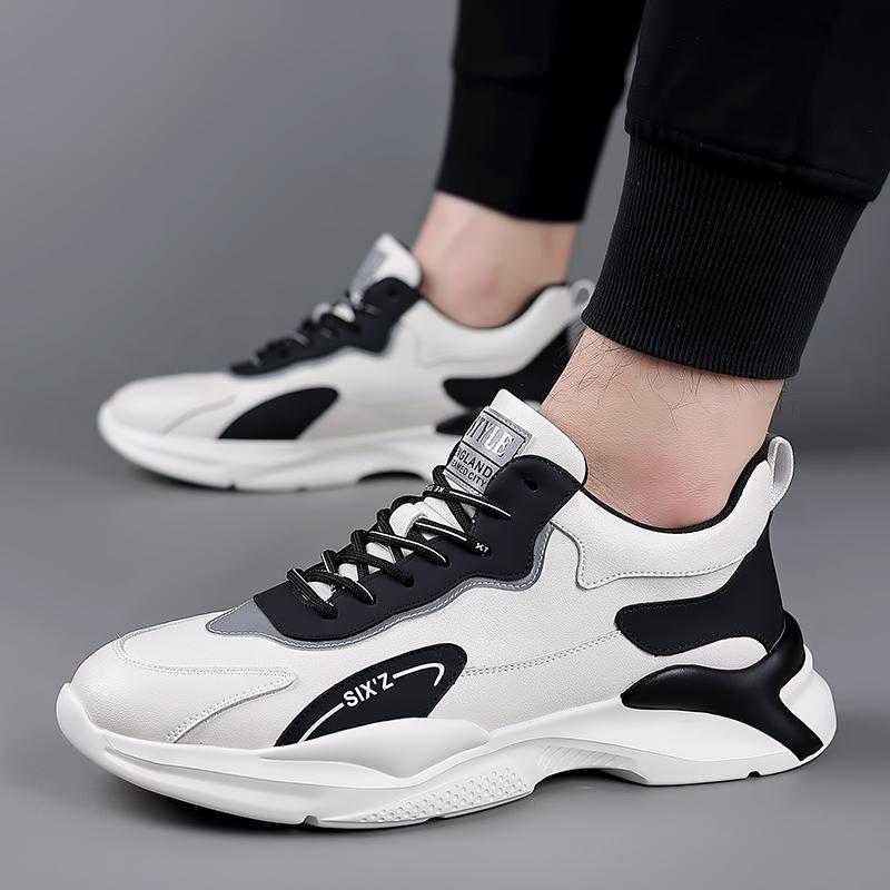 

Модные весенне-осенние кожаные повседневные мужские кроссовки на шнуровке черного цвета для лифта, толстая подошва, повседневная обувь для молодых мужчин, мужские кроссовки 10 белый