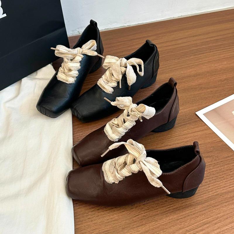 New Style Luxury Women's Thick Heel Shoes Spring Square Head Front Lacing Anti-slip Wear-resistant Women's High Heels