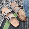 2025 Cork Mules Sandals Leather Retro Buckle Slippers Size 35-46 Unisex Beach Anti-Slip Thick Sole Summer Footwear
