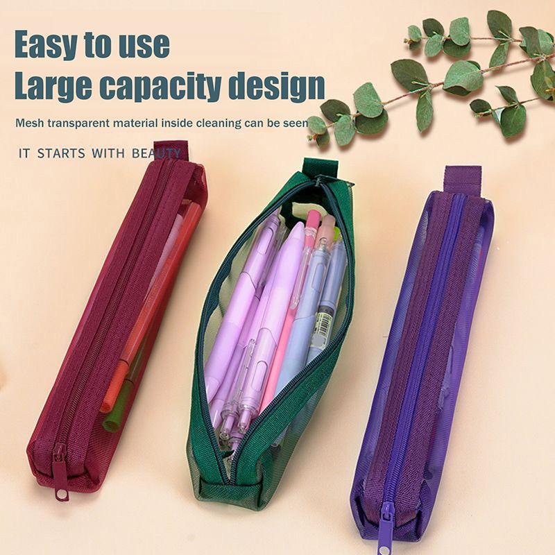 New Mesh Travel Cosmetic Storage Bag Toiletries Clear Wash Bag Brush Storage Bag Multi-Functional Square Stationery Pencil Pouch
