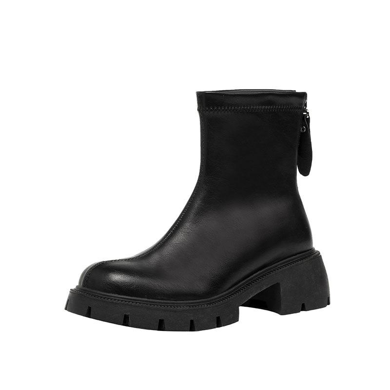 Dicke Sohle, runde Spitze, rutschfeste kurze Stiefel für Damen, Herbst 2025, neu, modisch, vielseitig, höhenvergrößernd, gebratene Straße, elastisch, lässig, Martin-Stiefel