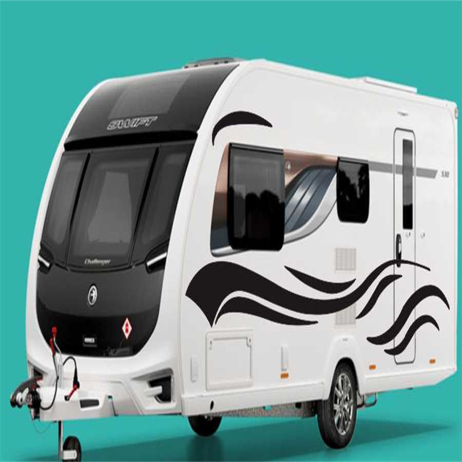 Black Wave Stripe Decals Vinyl Stickers For RV Camper Trailer Van Both Body Side