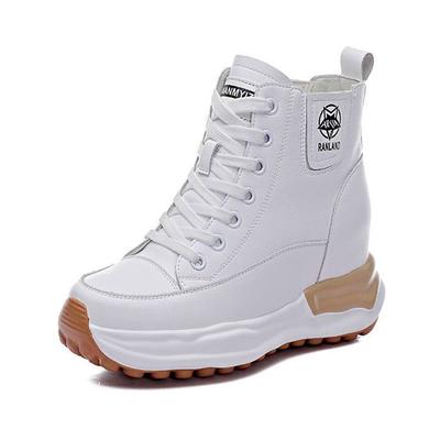 2026 Lente Herfst Echt Lederen Schoenen Dames Mode Sneakers Plat Antislip Merk Dames Casual Schoenen Hoogte Verhogend 7cm Zwart Wit