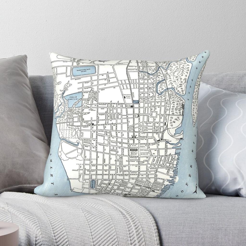 Map Of Charleston South Carolina Square Pillowcase Polyester Linen Velvet Creative Zip Decorative Pillow Case Car Cushion Cover