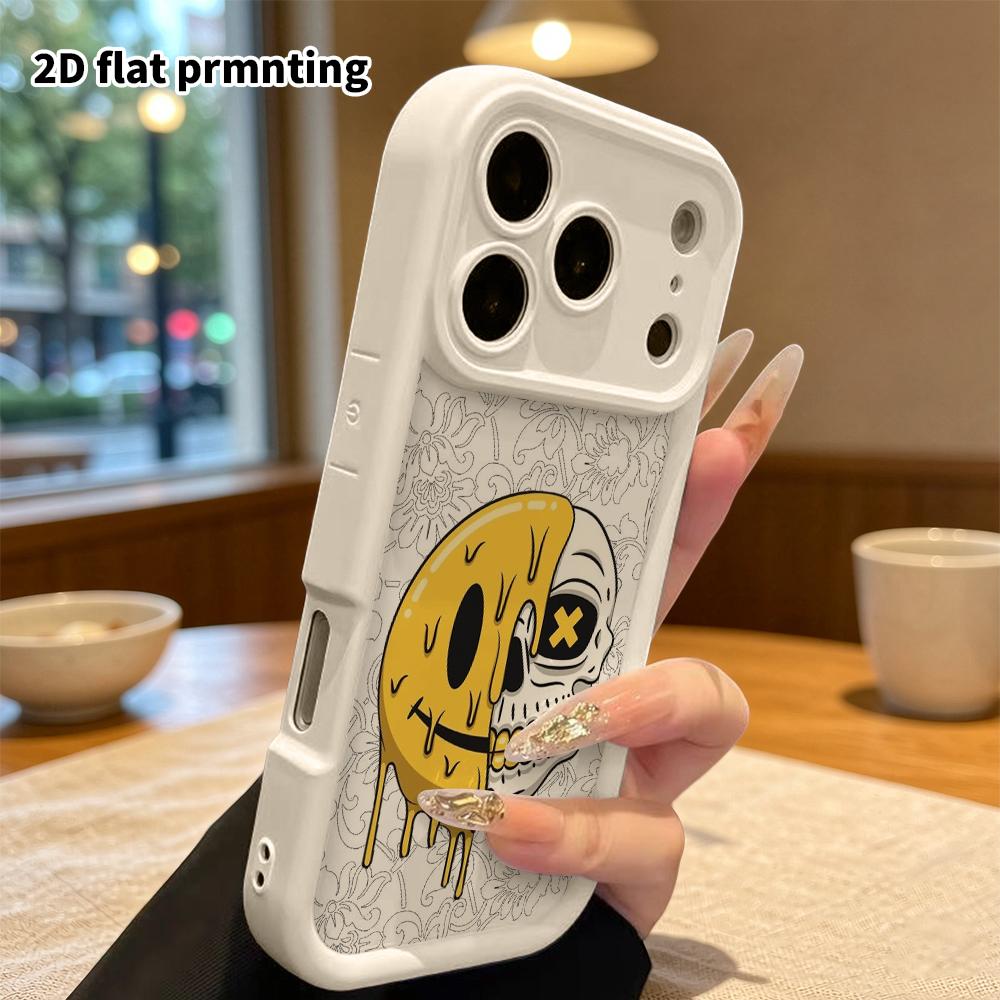 Phone Case: 2D Flat Design Suitable for iPhone 18, 17, 16, 15, 14, 13 Pro Protective Case, Unisex, Smiling Skull, Christmas and Halloween Gift