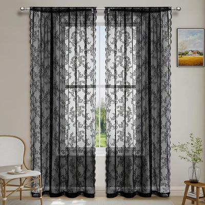 Cross-border Warp-Knitted Lace Edging Curtain Rod Pocket Sheer Countryside Outdoor Finished Curtains