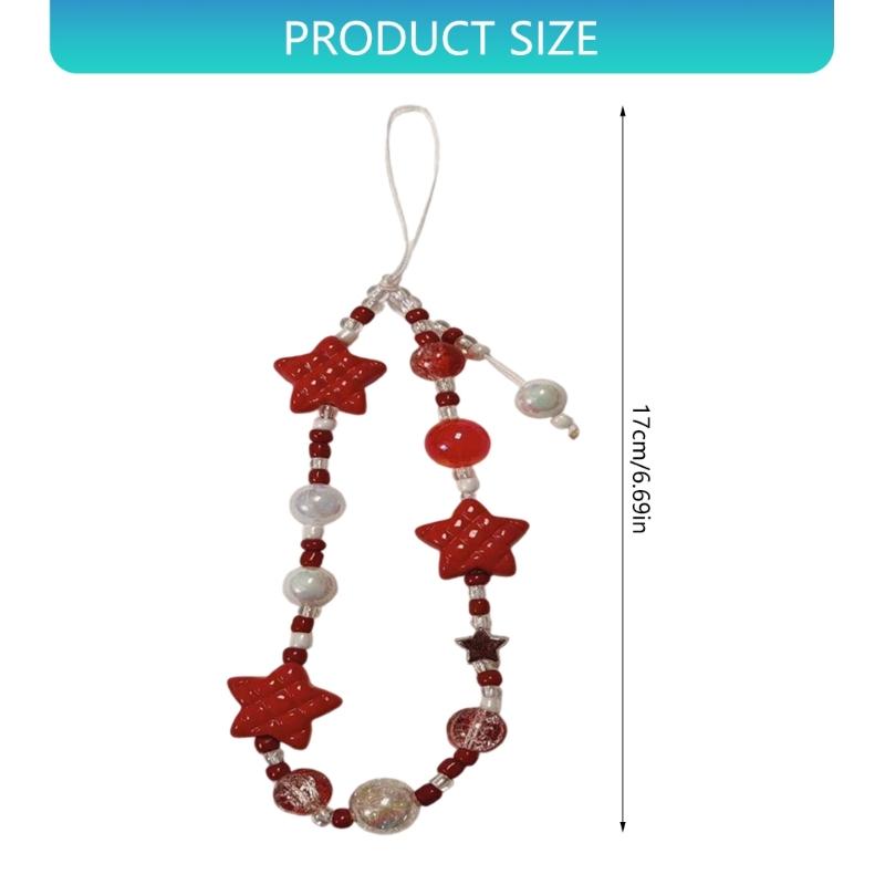 Elegant PVC Star Beaded Keychain Pendant Mobile Phone Chain Strap Fashion Cellphone Rope Women Telephone Lanyard Jewelry
