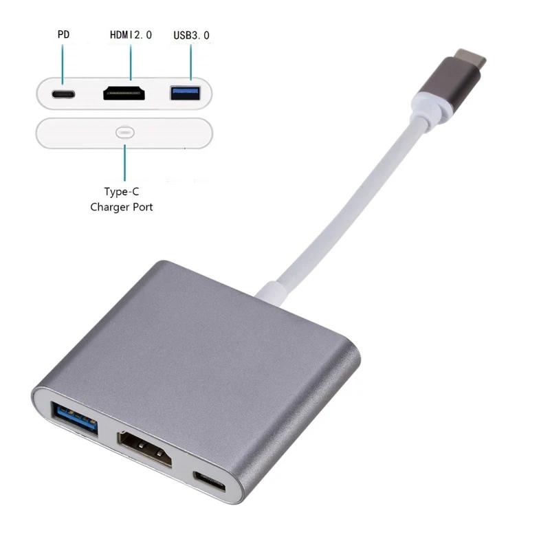 3v1 USB 3.0 nabíjecí adaptér kompatibilní s USB-C na HDMI, USB-C 3.1 Hub pro Mac Air Pro, Huawei Mate10, Samsung S8 Plus