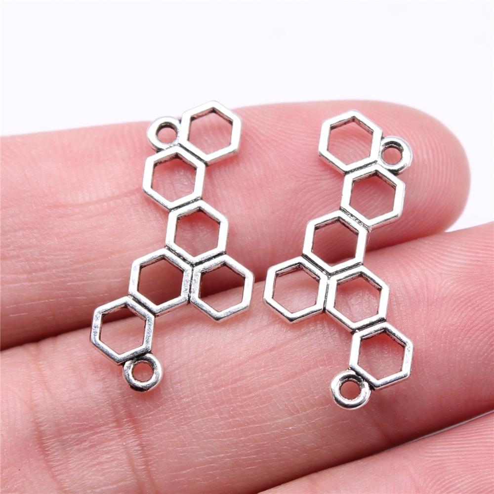 20pcs Charms Hexagonal Honeycomb DIY Jewelry Findings Antique Silver Color Bee Honeycomb Charms