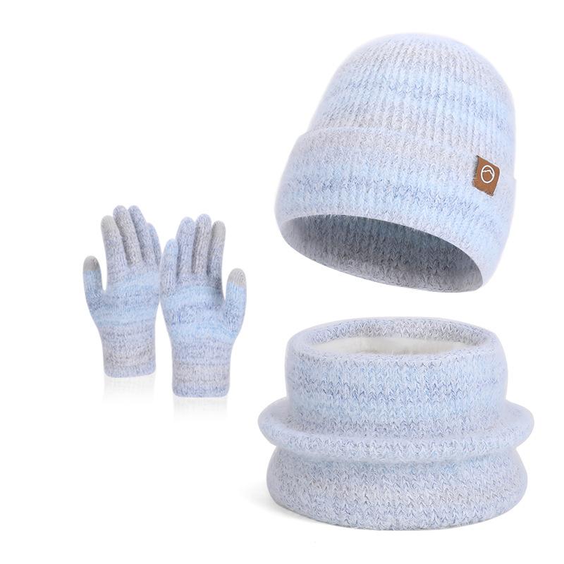 Hat Scarf Gloves Three-Piece Set Winter Outdoor Windproof Cold Warm Knitted Hat Women's Ear Guard Head Wool Hat