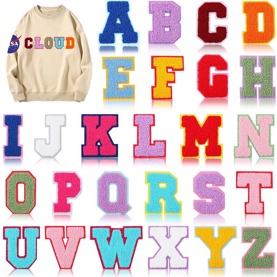 Roaring Sky A-Z Pink Chenille Embroidery Patch: 7cm Iron-on Sticker for Bags