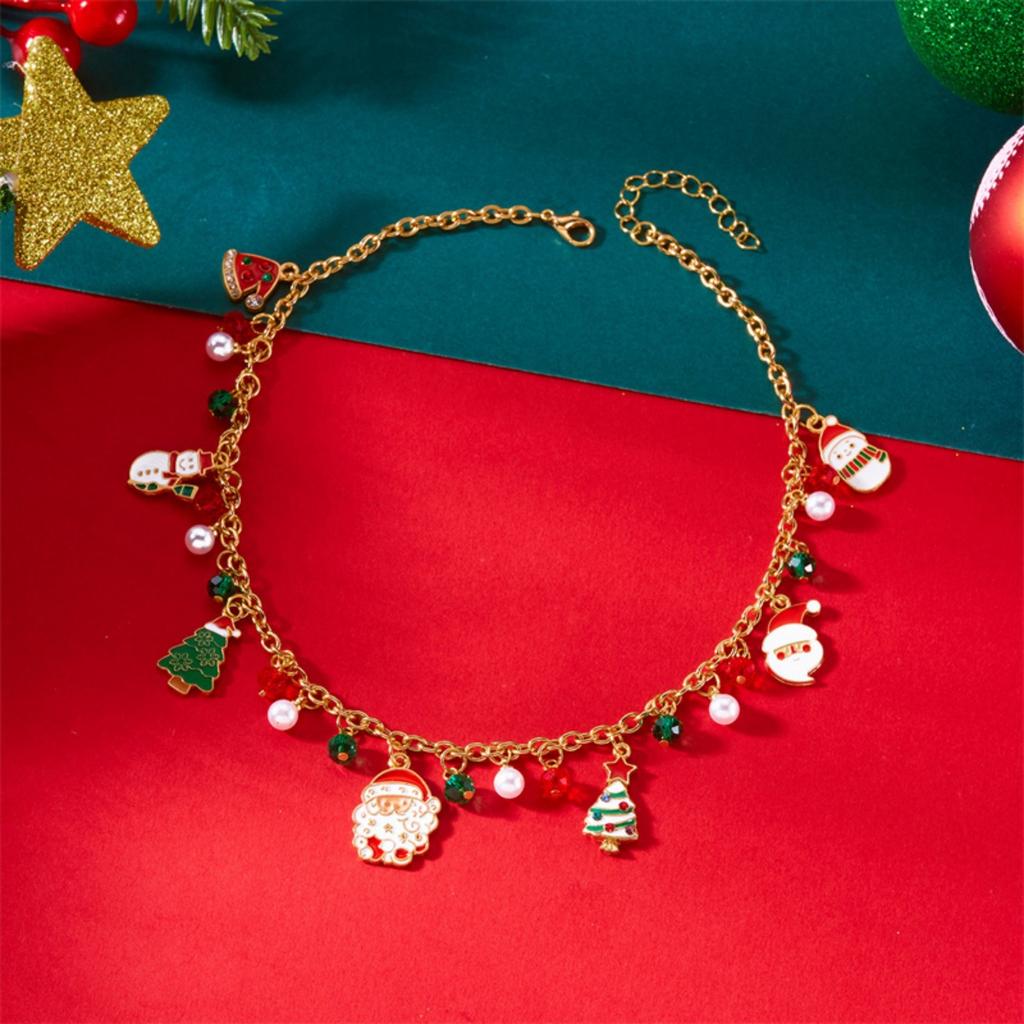 Christmas Choker Cane Reindeer Santa Claus Gift Box Tree Snowman Crystal Bead Fringe Pendant Necklace For Women Men Holiday Gift