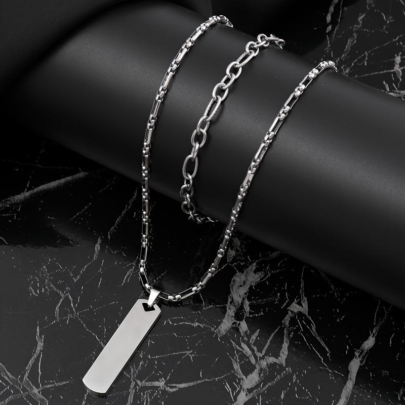 

Stainless Steel Bracelet Minimalist Style Geometric Smooth Necklace Hip-Hop Personality Titanium Steel Jewelry Set Steel color two-piece set