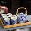 ZISIZ Retro Blue & White Ceramic Teapot with Filter