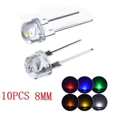 Lot de 10 diodes électroluminescentes LED en ligne 8 mm, chapeau de paille, blanc, rouge, bleu, 0,5 W
