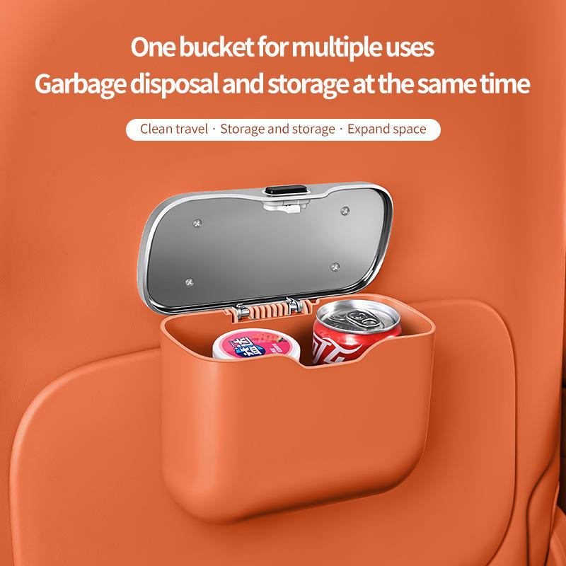 Car Trash Can with Lid, Vehicle Dustbin Garbage Organizer Holder with One Roll Bag, Mini Leakproof Storage Bin for Auto, SUV, Office