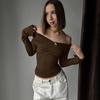 American Spice Girl Design Sense One-word Shoulder Irregular Long-sleeved Tight Top Autumn and Winter Sexy Pure Desire Wind Off-the-shoulder T-shirt