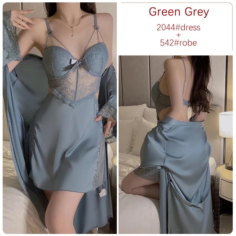 Lencería de Satén Conjunto de Pijama para Mujer Vestido Suspensor sin Espalda con Sujetador Pijama Sexy para Mujer