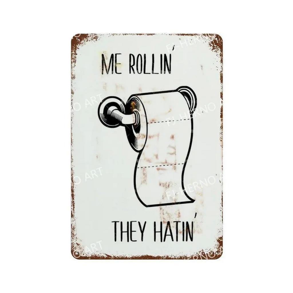 HD Tin Sign Funny Bathroom Humor Vintage Metal Wall Art Retro Toilet Decor Set