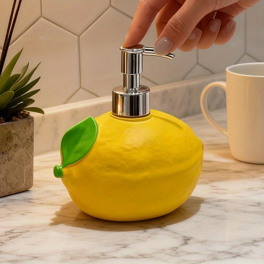 1 Lemon-Shaped Resin Lotion Bottle - Reusable Pump Dispenser, Suitable for Soap, and Detergent, Paraben-Free, Ideal for Bathroom and Kitchen Use