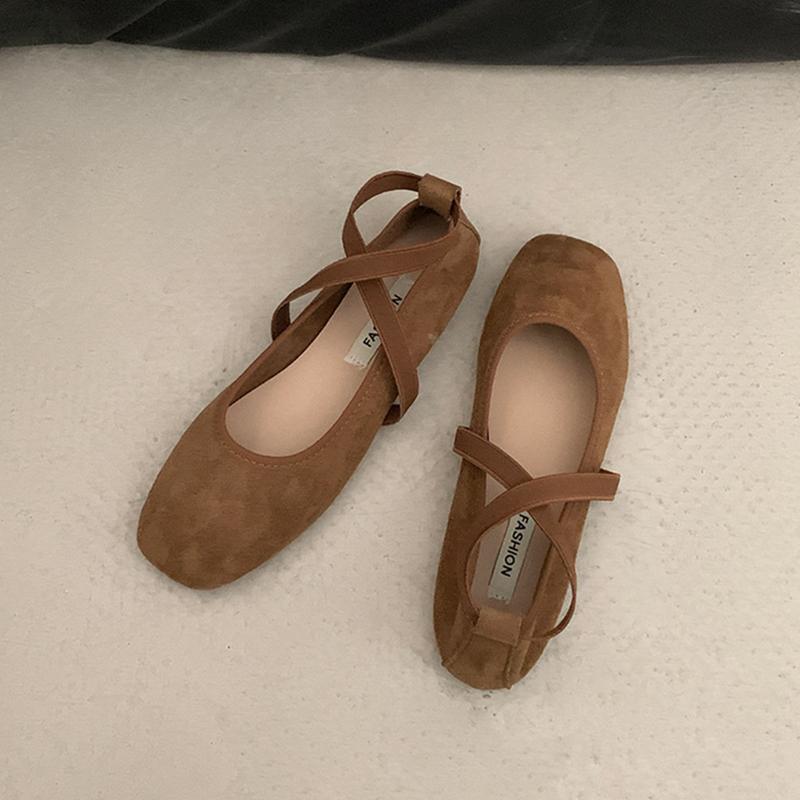 Fashion Spring Women Flats Shallow Mouth Square Toe Shoes Woman Casual Solid Color Soft Bottom Mary Jane Shoes Cross Strap Ballet Flat