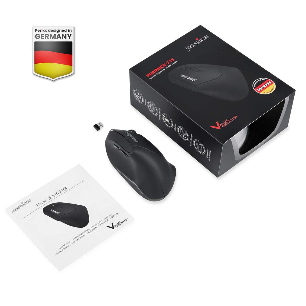 Perixx Ergonomic Mouse Vertical USB Ergonomic Design PERIMICE-715II Right-handed (Wireless)