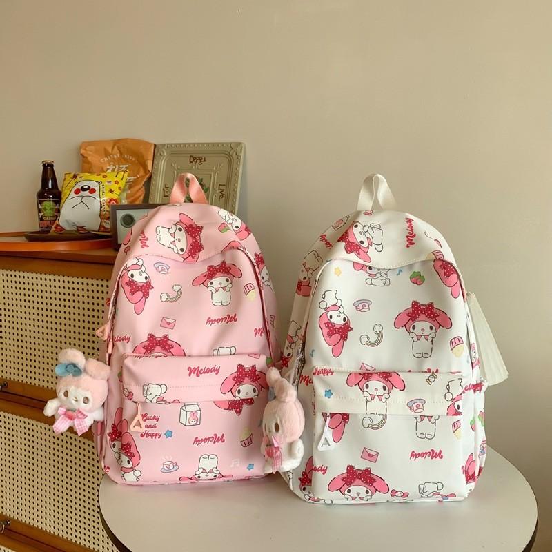 Trendy Lightweight Nylon Backpack For Middle And High School Students In Pink And White