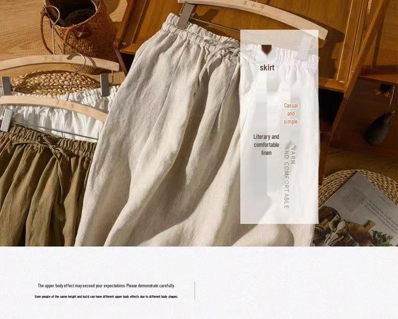 Women's Retro A-line Cotton Skirt with Tie & Elastic Waist