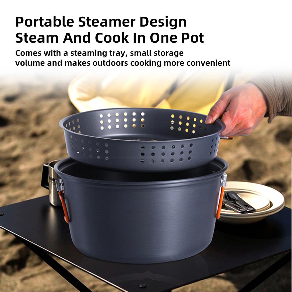 Camping Cook Pot Alumina Suspending Pot with Lid Ultralight Stockpot with Two Foldable Handles