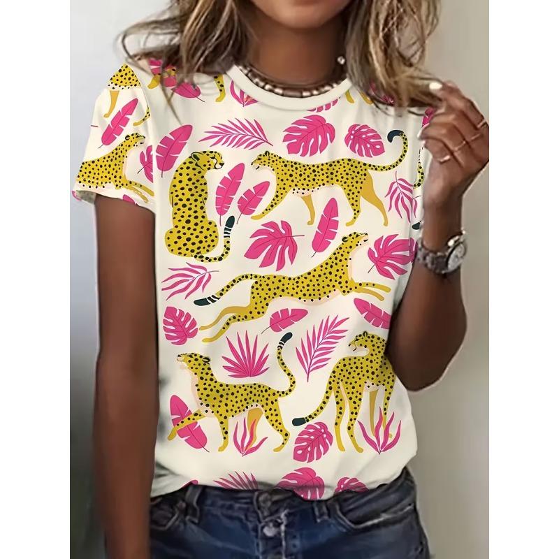 Women s 3D digital printed leopard print plus size T-shirt 2XS