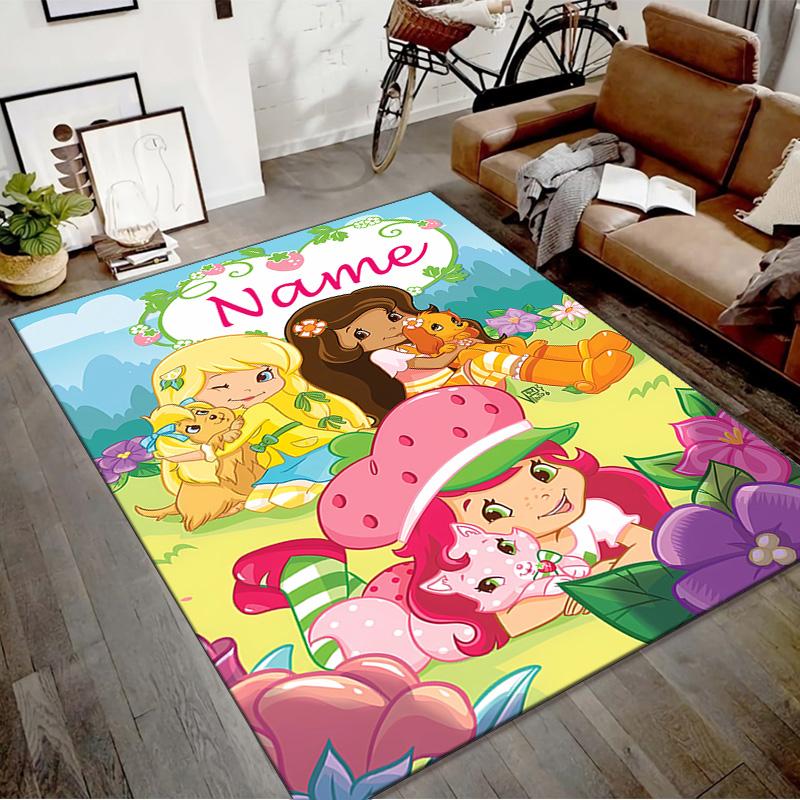 Custom Strawberry Princess Mat Personalized Name, Polyester Washable Indoor Entryway Rug, Gift for Christmas, Easter, Thanksgiving Day