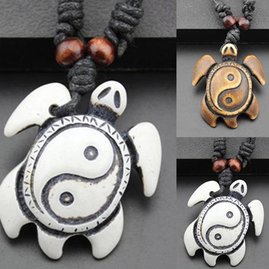 Retro Dames Heren Faux Bone Waxkoord Yin Yang Tai Chi Schildpad Hanger Ketting Cadeau
