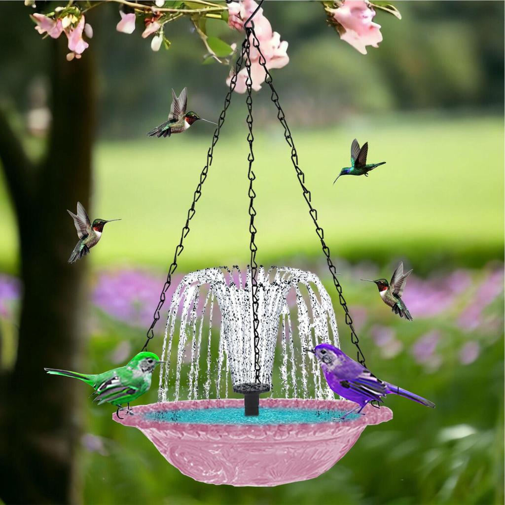 Solar Powered Hanging Bird Bath with Fountain Pump Multifunctional Bird Bath Basin Feeder and Drinker for Nature Lovers