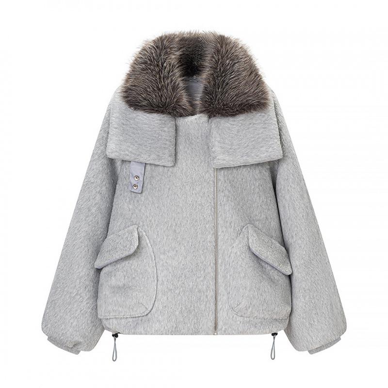 2026 Spring European & American Style Versatile Wool Jacket with Large Fur Collar