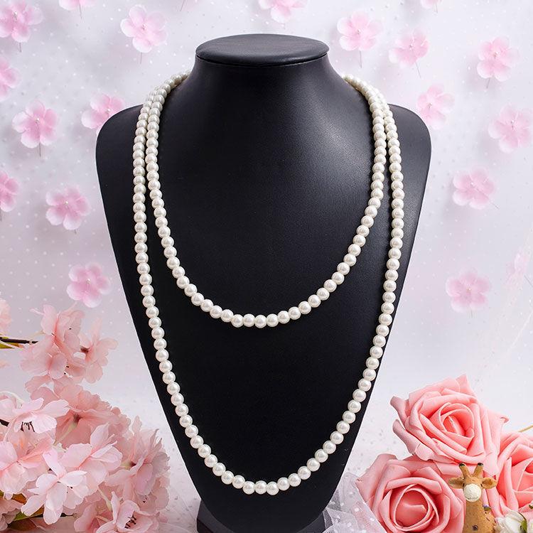Double-layer Glass Pearl Necklace, Long Retro Cheongsam, Multi-layer Chain, Women's Korean Simple and Versatile Sweater Chain
