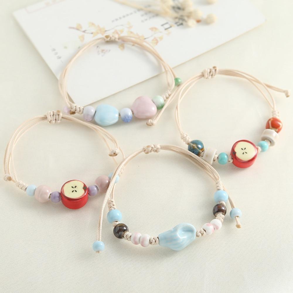 Cute Fashion Dopamine Jingdezhen Ceramic Beads Apple Bracelets for Women Girl Friend Hand-woven Adjustable Bracelet Jewelry Gift