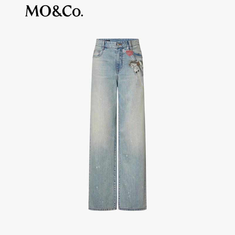 MO&Co. Women's Printed Studded Vintage Wash Jeans