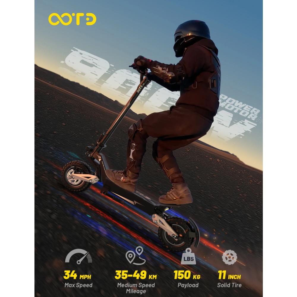 Electric Scooter, OOTD T10 Scooter,Max 900W Motor 48V 13.5Ah Battery, 45-60km Range, 11 Inch All-Terrain 50KM/H