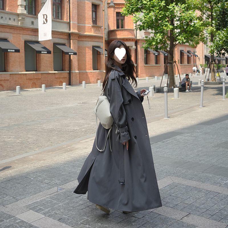 

Grey Extra-Long Trench Coat for Tall Women - Spring/Autumn 2024 Casual Style Ankle-Length Outerwear XL (125-135 lbs)