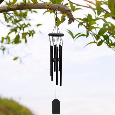 Black Wind Chime with 6 Metal Tubes S-shaped Hook Natural Soothing Melody Garden Patio Outdoor Decoration Hanging Wind Bell Pendant Birthday Gifts